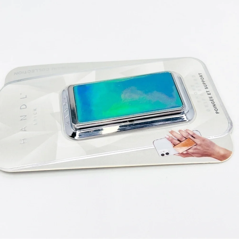 Handl Stick Cell Phone Grip & Stand Iridescent Blur Green Kickstand New NWT